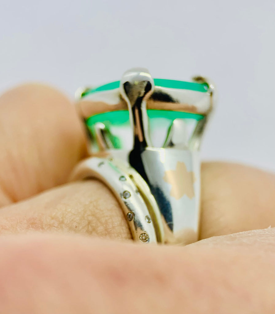 Chrysoprase Statement Ring with RoseGold inlay Sakuras - Ceeb Wassermann Jewellery