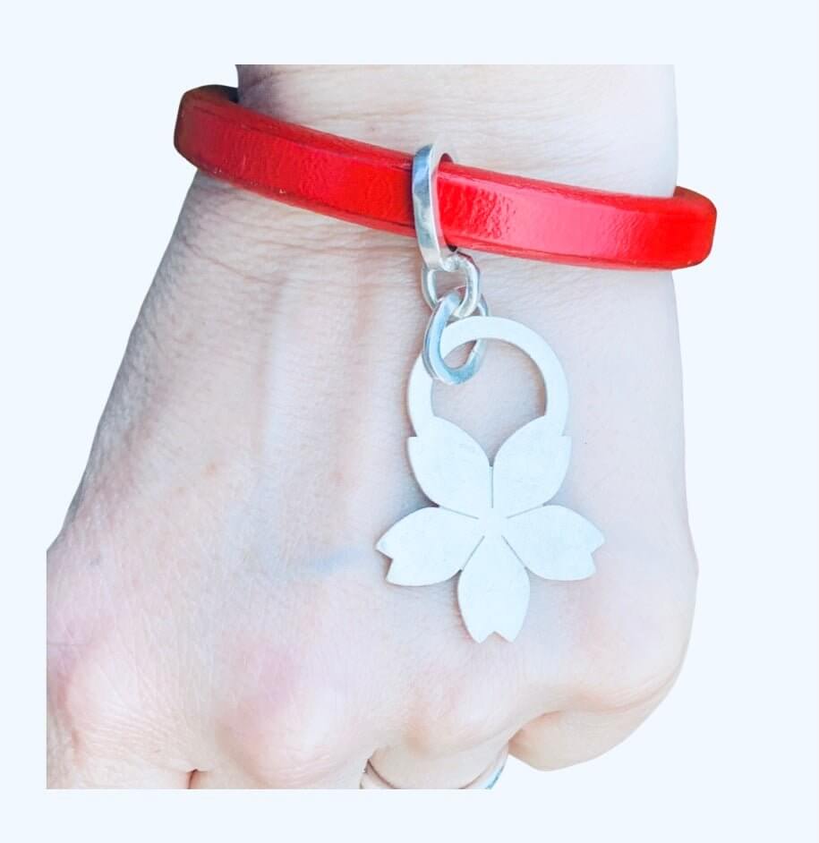 Red Leather Bracelet with Sakura Charm - Ceeb Wassermann Jewellery